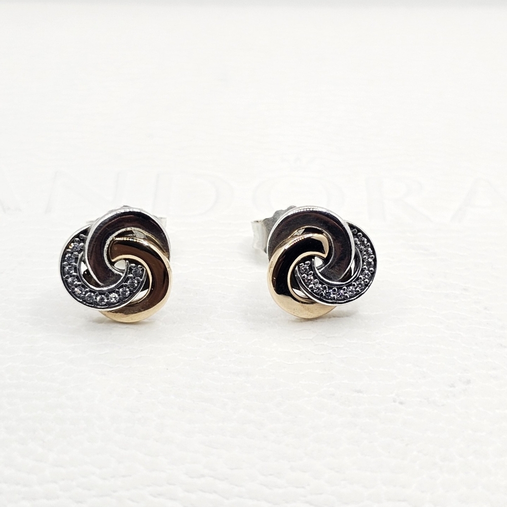 ❤️ Authentic Pandora ⭐️RETIRED⭐️ INTERLINKED STUD EARRINGS With 14k GOLD